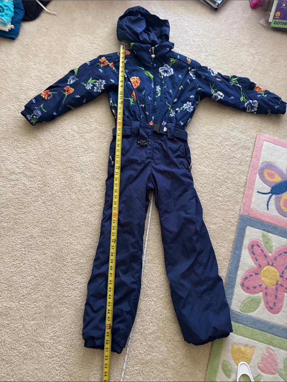 Obermeyer Navy Floral Hooded One-Piece Ski Suit 12